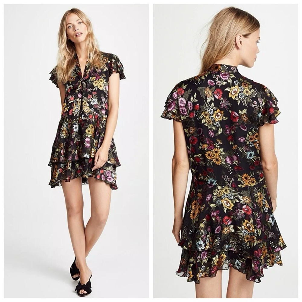 Alice + Olivia Black 3d Floral burnout Mini Dress size 6